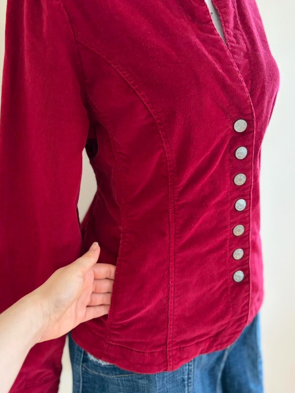 Vintage Y2K red velvet corduroy jacket vamp cyber subversive grunge blouse S-M - Picture 5 of 11